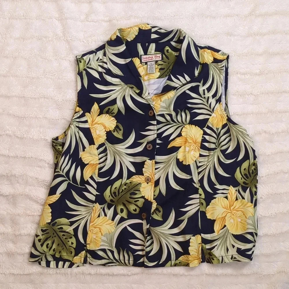Kitty Rescue! Jamaica Bay Ladies Sleeveless Hawaiian Shirt 100% Rayon
